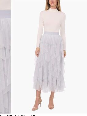 Halogen Light Gray Layered Tulle Midi Skirt
